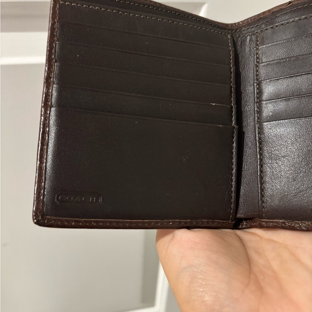Coach Brown Signature Leather Compact Wallet Multiple Compartments - Picture 4 of 5